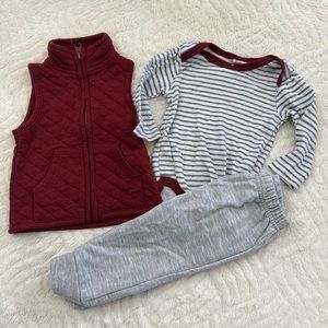 0-3m Striped Onesie and Quilted Vest Set